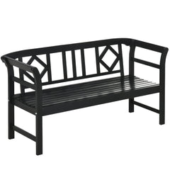 Wooden Outdoor Bench, 3 Person Patio Garden Bench with Diamond Pattern Backrest, Slatted Seat, 792 LBS Capacity, Black