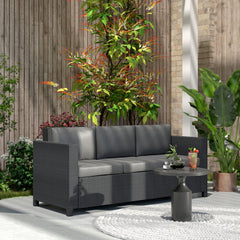 Deluxe 3 Seat Rattan Wicker Sofa Garden Outdoor Patio Furniture with Cushion, Cream White