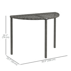 Half Round Side Table, PE Rattan Coffee Table with Metal Frame for Patio, Garden, Balcony, Black