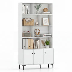 Bookshelf with 3 Doors and 2 Anti-Tipping Kits for Home Office-White