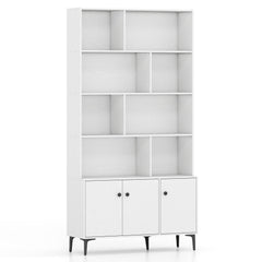 Bookshelf with 3 Doors and 2 Anti-Tipping Kits for Home Office-White