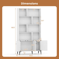 Bookshelf with 3 Doors and 2 Anti-Tipping Kits for Home Office-White