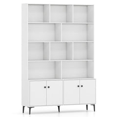 Bookshelf with 4 Doors and 2 Anti-Tipping Kits for Home Office-White