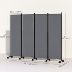 Folding Room Divider, Privacy Screen for Home Office Bedroom, 5.6FT Tall, Dark Grey