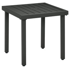 Outdoor Side Table, Patio End Table with Umbrella Hole, Small Coffee Table with Steel Frame for Balcony, Black
