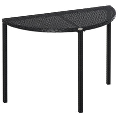 Half Round Side Table, PE Rattan Coffee Table with Metal Frame for Patio, Garden, Balcony, Black