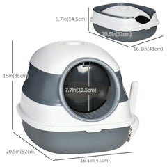 Foldable Large Cat Litter Box with Lid, Covered Kitten Litter Box w/ Automatic Cat Litter-Proof Sides, Deodorization, Easy to Clean, White and Grey