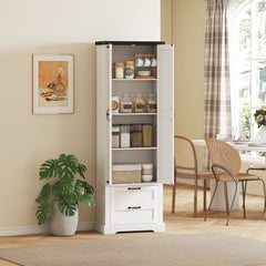 71" Tall Kitchen Pantry Cabinet, Farmhouse Kitchen Storage Cabinet with 2 Drawer and Adjustable Shelves, Black
