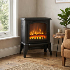 Electric Fireplace Heater, Freestanding Fireplace Stove with Realistic Flame Effect, Overheat Safety Protection, 750W/1500W, Black