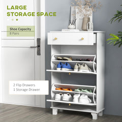Slim Shoe Storage with 2 Flip Drawers and Adjustable Shelves Shoe Cabinet Organizer for 8 Pair, Black