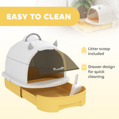 Cat Litter Box with Lid, Front Door Flap, Scoop, Handle, Easy Clean, for Small and Medium Cats, Green