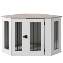 Dog Crate Furniture with Cushion, 41 Inch Corner Design Dog Crate End Table for Medium Dogs, Multi Colour