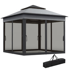 10.7 x 10.7ft Pop Up Gazebo, Adjustable Instant Sun Shelter with UV30+ Roof Cover, Removable Mesh Curtains, Dark Grey