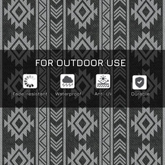 Reversible Outdoor RV Rug, Patio Floor Mat, 6' x 9' Plastic Straw Rug for Backyard, Deck, Beach, Camping, Black & Grey