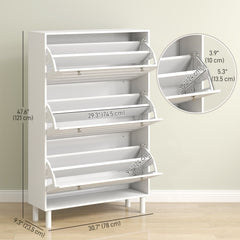 Narrow Shoe Storage Cabinet, 3 Flip Drawers, Adjustable Shelves, 18-24 Pairs Capacity, Black