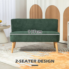 Modern 2 Seater Sofa, Upholstered Two Seater Couch with Rubber Wood Legs, Cream White