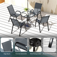 Five-Piece Steel Patio Set, with Glass-Top Table - Black