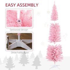 6' Pre Lit Artificial Pencil Christmas Trees, Xmas Tree with Realistic Branches and Warm White LED Lights, Green