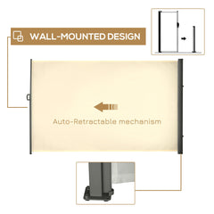 118" x 79" Retractable Side Awning Patio Outdoor Folding Privacy Screen with Resistance to UV Rays & Wind, Cream White