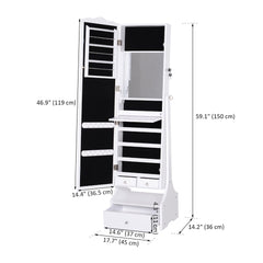 Standing Jewelry Cabinet Organizer Jewelry Armoire with LED Lights, Full Length Mirror, Adjustable Angle, White