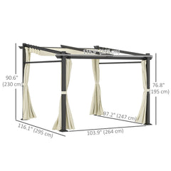 Metal Pergola with Sliding Roof Canopy, Retractable Pergola Canopy, 10' x 10', Beige