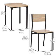 Dining Table Set for 2, 3 Piece Kitchen Table and Chairs with Metal Legs for Small Spaces, Natural Wood