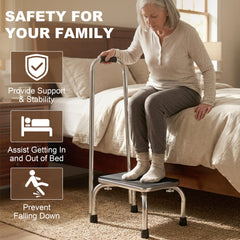 Step Stool with Handle for Adults and Seniors, Heavy Duty Metal Foot Step Stool for Elderly, Portable Stool with Anti-slip Design