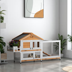 65" Wooden Rabbit Hutch, Pet Playpen with Openable Roof, Storage Box, for Rabbits and Small Animals, Dark Grey