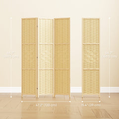 4-Panel Room Divider, 5.6 FT Bamboo Freestanding Folding Privacy Screen for Indoor Bedroom Office, Natural Wood