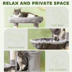 52.5" Cat Tree Tower with Scratching Posts, Cat Condos, Bed, Platforms, Hammocks, for Indoor Cats, Dark Grey