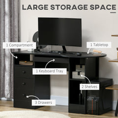 Computer Desk with Storage, Home Office Laptop Table with Shelves and Drawers, Modern Workstation Desk with Keyboard Tray for Study, Living Room, Black