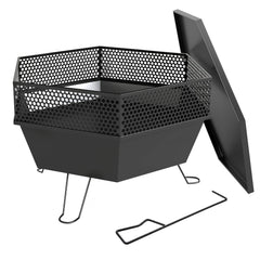 20" Fire Pit with Fire Poker, Foldable Wood Burning Firepits with Lid, Portable Firepit, Black