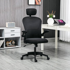 Office Chair, Mesh Computer Desk Chair with Adjustable Headrest, 4D Lumbar Support, Flip-up Arm, Grey
