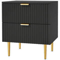 Bedside Table, Modern Nightstand with 2 Drawers, Side End Table with Metal Legs for Living Room, Bedroom, Black