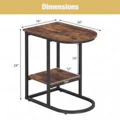 C-shaped Modern Sofa Side Table with Faux Marble Tabletop and Storage Shelf-Rustic Brown
