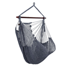Caribbean Hammock Chair with Metal Spreader Bar Woven Rope Swing-Gray