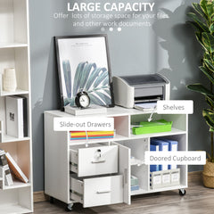 Lateral Filing Cabinet, Printer Stand Home Office Mobile File Cabinet with Wheels, Lockable Drawer, Black