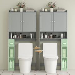 Modern Over the Toilet Storage Cabinet with 2 Doors, Above Commode Storage Cabinet with Toilet Paper Holder, Grey