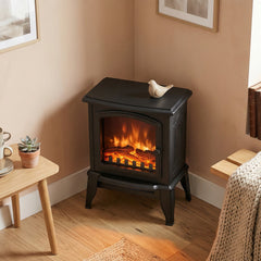 Electric Fireplace Heater, Freestanding Fireplace Stove with Realistic Flame Effect, Overheat Safety Protection, 750W/1500W, Black