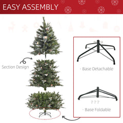 6FT Artificial Christmas Snow Pine Tree Holiday Home Xmas Decoration with Automatic Open, Pinecone, Green