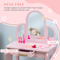 Kids Dressing Table and Chair Set, Girls Dressing Set, Makeup Desk with Drawer for 3-6 Years Old Kids, Pink