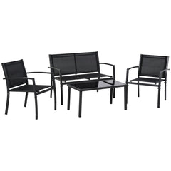 4-Piece Patio Furniture Set with Glass Top Coffee Table, Breathable Mesh Seat & Backrest for Garden, Balcony, Black