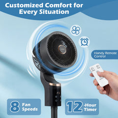 Compact Oscillating Standing Fan with 70° Oscillation and 90° Tilt for Home Office-Black