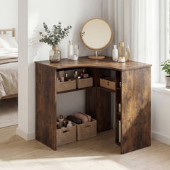 Corner Computer Desk Triangle Home Office Desk with Adjustable Shelf and Arc-Shaped Profile-Rustic Brown