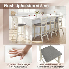 Set of 2 Counter Height Chairs with Ladder Backs and Grey Padded Seats, 26 Inch Seat