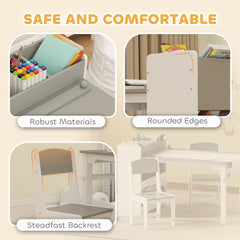 Kids Table and Chairs Set, Toddler Art Table and Chair Set with Paper Roll, Storage Shelves and Drawers, Grey
