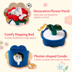 28.5 Inch Flower Cat Tree with a Petal Perch and a Planter Shaped Condo