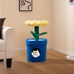 28.5 Inch Yellow Flower Cat Tree with a Petal Bed and a Pot Shaped Condo