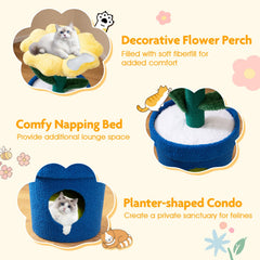 28.5 Inch Yellow Flower Cat Tree with a Petal Bed and a Pot Shaped Condo