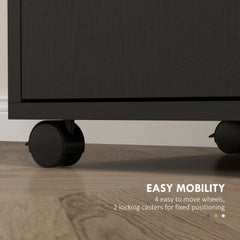 Microwave Cart on Wheels Utility Trolley Storage Sideboard Bookcase with 2-door Cabinet, Grey Wood Grain